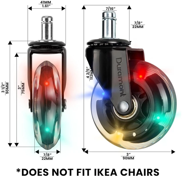 Alt view image 6 of 7 - Office Chair Wheels - Set of 5 Rollerblade-Style Caster Wheels, Smooth & Quiet Rolling, Protects Hardwood Floors & Carpets, Universal Fit, Durable and Long-Lasting - Multicolor