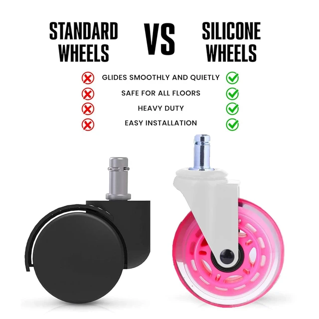 Alt view image 2 of 7 - Office Chair Wheels - Set of 5 Rollerblade-Style Caster Wheels, Smooth & Quiet Rolling, Protects Hardwood Floors & Carpets, Universal Fit, Durable and Long-Lasting - Pink