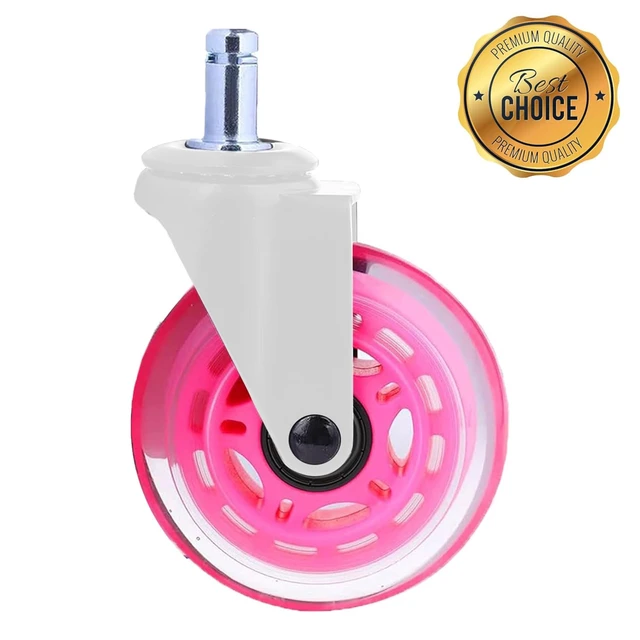 Alt view image 7 of 7 - Office Chair Wheels - Set of 5 Rollerblade-Style Caster Wheels, Smooth & Quiet Rolling, Protects Hardwood Floors & Carpets, Universal Fit, Durable and Long-Lasting - Pink