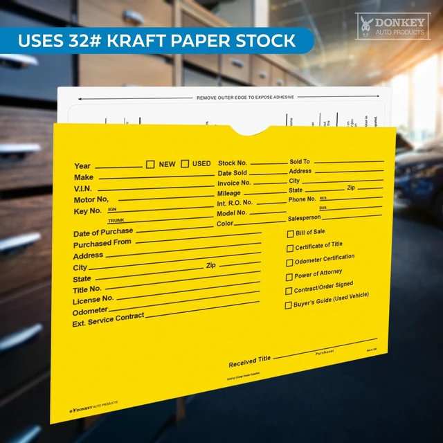 Alt view image 4 of 7 - Printed Vehicle Deal Envelopes 9x12 Deal Jackets (100 shrink wrapped) (Yellow)