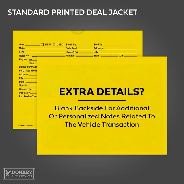 Alt view image 5 of 7 - Printed Vehicle Deal Envelopes 9x12 Deal Jackets (100 shrink wrapped) (Yellow)