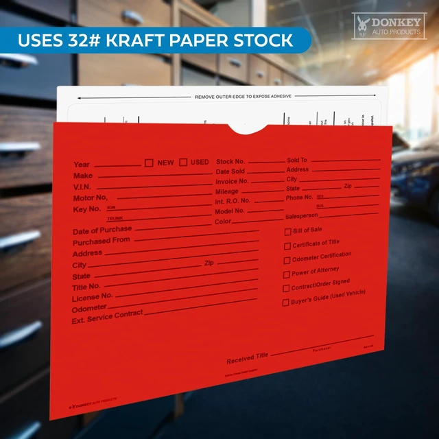 Alt view image 3 of 7 - Printed Vehicle Deal Envelopes 9x12 Deal Jackets (100 shrink wrapped) (Red)
