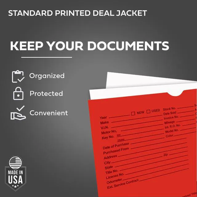 Alt view image 4 of 7 - Printed Vehicle Deal Envelopes 9x12 Deal Jackets (100 shrink wrapped) (Red)