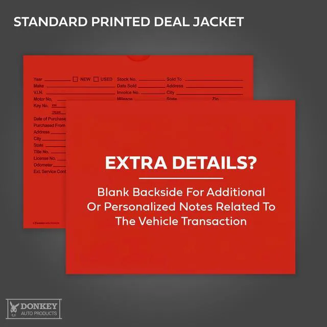 Alt view image 5 of 7 - Printed Vehicle Deal Envelopes 9x12 Deal Jackets (100 shrink wrapped) (Red)