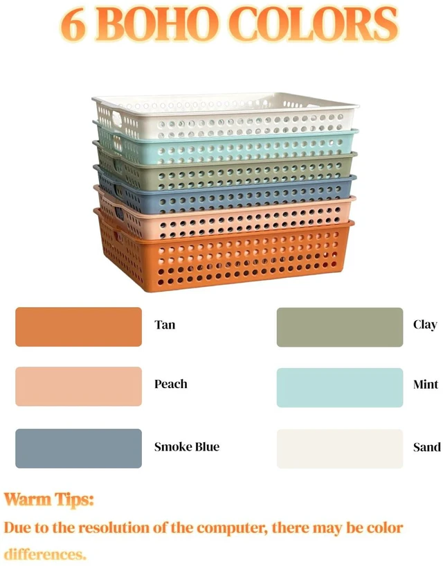 Alt view image 3 of 7 - 6 Pack Plastic Turn in Paper Trays for Classroom, Storage Bin Baskets, Boho Organizing Desk Organizers for School Supplies, Classroom Organization and Storage Tray Holds 4A Paper
