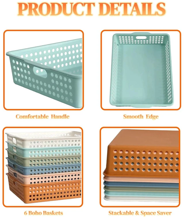 Alt view image 4 of 7 - 6 Pack Plastic Turn in Paper Trays for Classroom, Storage Bin Baskets, Boho Organizing Desk Organizers for School Supplies, Classroom Organization and Storage Tray Holds 4A Paper