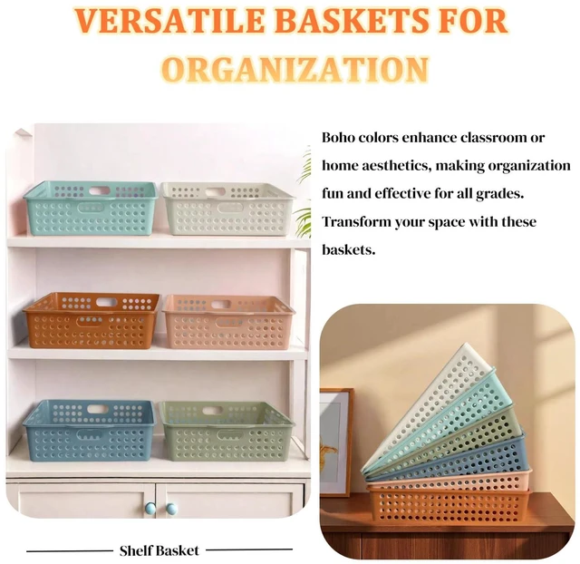 Alt view image 5 of 7 - 6 Pack Plastic Turn in Paper Trays for Classroom, Storage Bin Baskets, Boho Organizing Desk Organizers for School Supplies, Classroom Organization and Storage Tray Holds 4A Paper