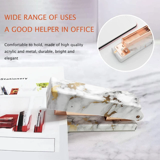 Alt view image 3 of 6 - Rose Gold Marble Desk Accessories, Office Supplies Set Stapler Staple Remover, Tape Holder, Pen 2 Ballpoint Pen, Scissor, Binder Clips, Paper Clips and 1000pcs Staples