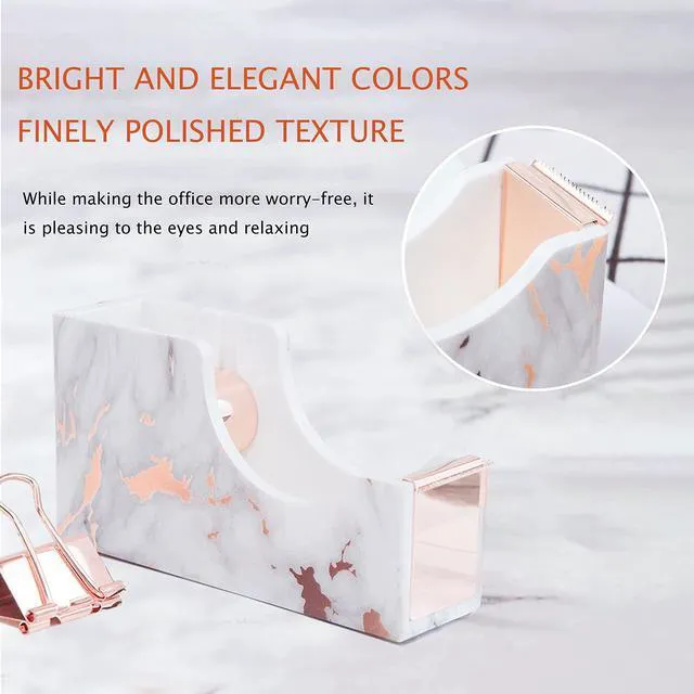 Alt view image 4 of 6 - Rose Gold Marble Desk Accessories, Office Supplies Set Stapler Staple Remover, Tape Holder, Pen 2 Ballpoint Pen, Scissor, Binder Clips, Paper Clips and 1000pcs Staples