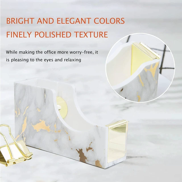 Alt view image 4 of 7 - Gold Marble Desk Accessories, Office Supplies Set Stapler Set Staple Remover, Tape Holder, Pen Holder, 2 Ballpoint Pen, Scissor, Binder Clips, Paper Clips and 1000pcs Staples