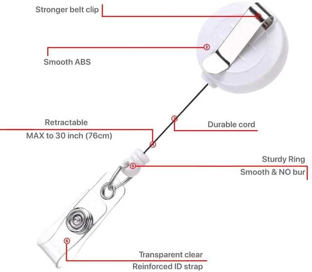 Alt view image 5 of 6 - Badge Reel, ID Badge Holder Retractable Clip, White, Bulk 25 Pack with Belt Clip, Extended 30-Inch Nylon Cord, Simple and Lightweight, Name Tag Holder for Nurses, Office Workers, Teachers