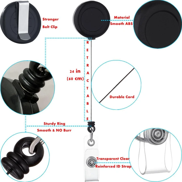 Alt view image 3 of 6 - Badge Reel, ID Badge Holder Retractable Clip, Black, Bulk 25 Pack with Belt Clip, Extended 30-Inch Nylon Cord, Simple and Lightweight, Name Tag Holder for Nurses, Office Workers, Teachers