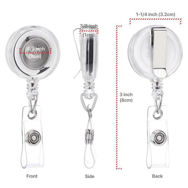 Alt view image 2 of 6 - Badge Reel, ID Badge Holder Retractable Clip, Clear, Bulk 25 Pack with Belt Clip, Extended 30-Inch Nylon Cord, Simple and Lightweight, Name Tag Holder for Nurses, Office Workers, Teachers
