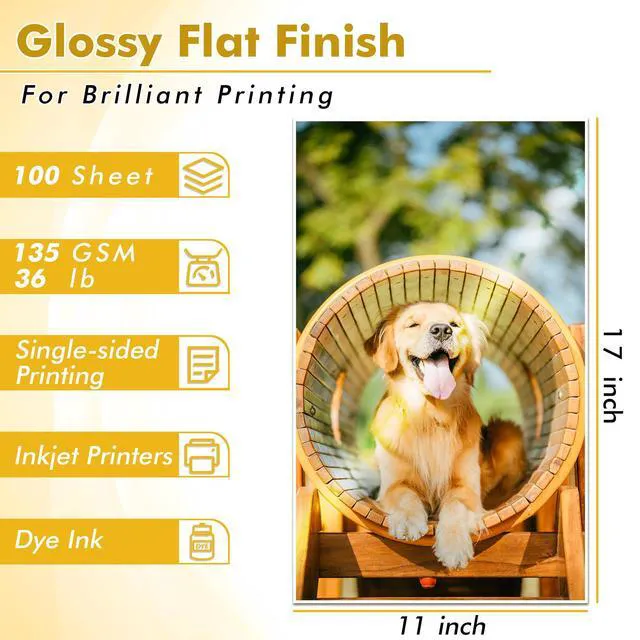 Alt view image 2 of 7 - Glossy Thin Inkjet Printer Paper 11x17 Inches 100 Sheets 36LB for DIY Chip Bag and Print Brochure Flyer for Inkjet Printer Use Dye Ink 135gsm