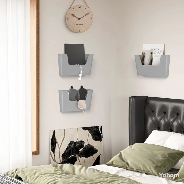 Alt view image 5 of 6 - Adhesive File Holder Plastic Document Folder Door No Drilling Mount Mail Magazine Organizer A4 Filing Envelopes Folder, Office Wall Mount Single Pocket(GREY, 3 PCS)