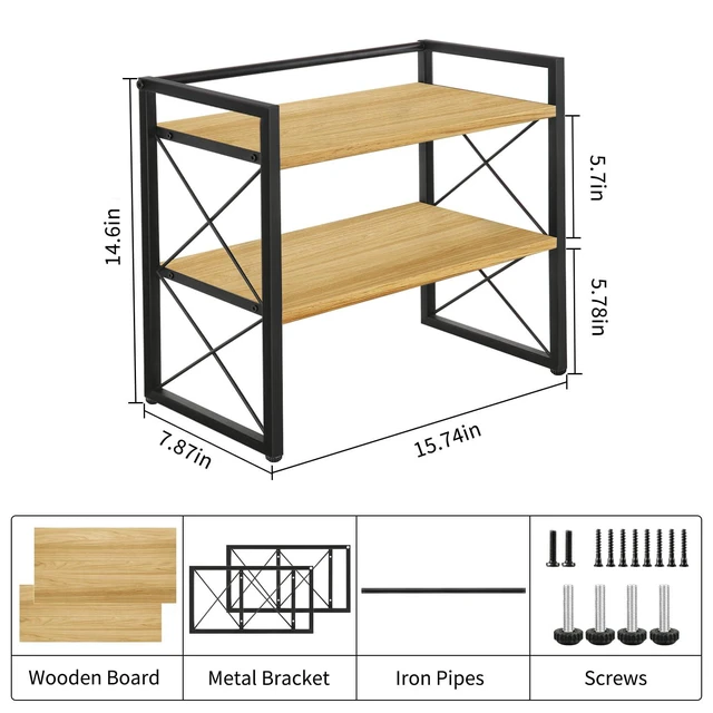 Alt view image 3 of 7 - Desktop Shelf Organizer, 2 Tier Office Shelves, Wood Desk Organizer Storage Rack and Freestanding Display Shelf for Office, Dormitory, Home (Black Wood)