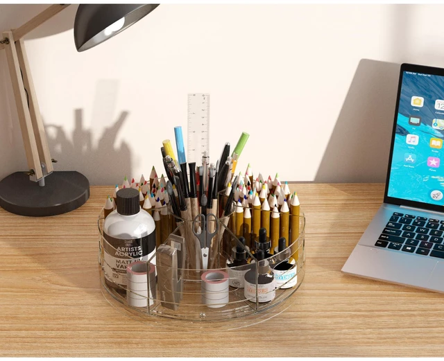 Alt view image 2 of 7 - 2 Packs Rotating Clear Acrylic Pen Holder, Marker Organizer Pen organizer for desk and art supply organizer with 7 removable sections for markers, pencils, brushes, and office supplies