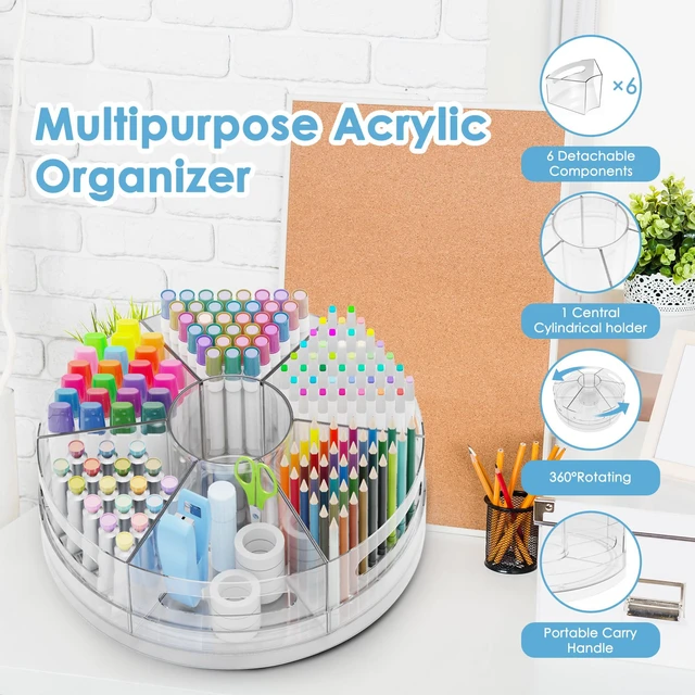 Alt view image 7 of 7 - 2 Packs Rotating Clear Acrylic Pen Holder, Marker Organizer Pen organizer for desk and art supply organizer with 7 removable sections for markers, pencils, brushes, and office supplies