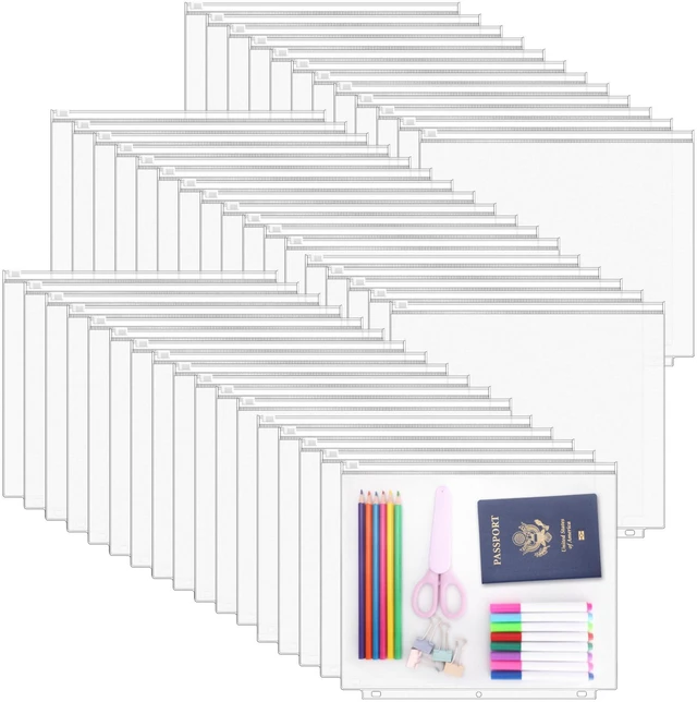 Main image of 48 Pack Letter Size Binder Pockets for 3-Ring Binder Zipper Pouch Waterproof PVC Document Organizer 3-Hole Loose Leaf Folders File Sleeves Storage Bags Side Loading for Business Office Supplies