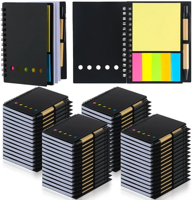 Main image of 50 Pack Lined Spiral Notebook Bulk Small Notepad and Pen Set Steno Pads Lined Notepad Bulk, Black Pocket Notebook, For Business Office School Supplies