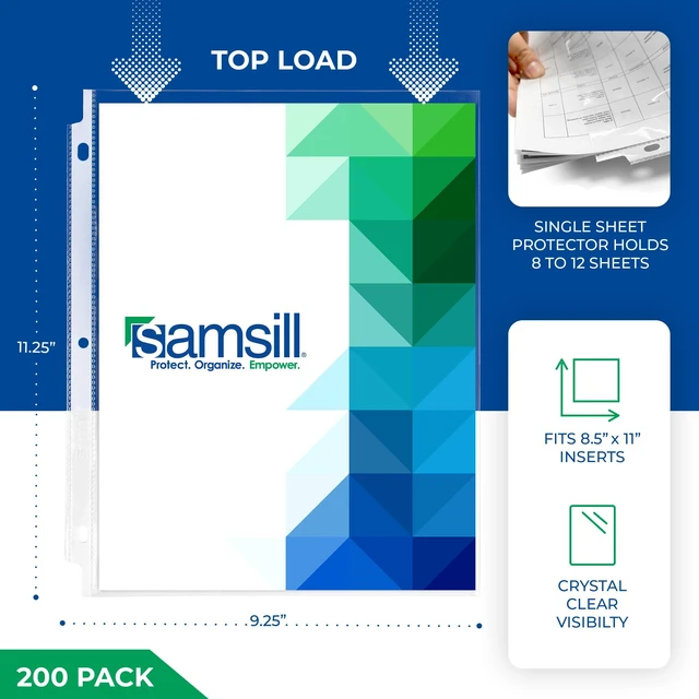 Alt view image 2 of 7 - 200 Pack Sheet Protectors, 8.5x11 Inch Page Protectors for 3 Ring Binder, Standard Weight, Clear Protector, Letter Size, Top Loading, Acid Free