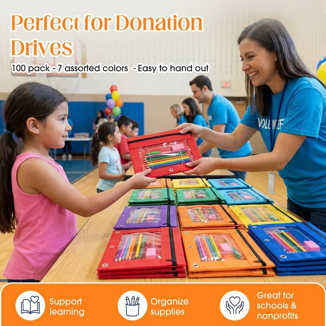 Alt view image 7 of 7 - 100 Pcs Classroom Binder Pencil Pouches, Novel Color, 1 Zipper 3 Ring Binder Zipper Pencil Pouches, Mesh Layer Pencil Bags Bulk, Pencils Pouches for Students, Back to School Pen Bags