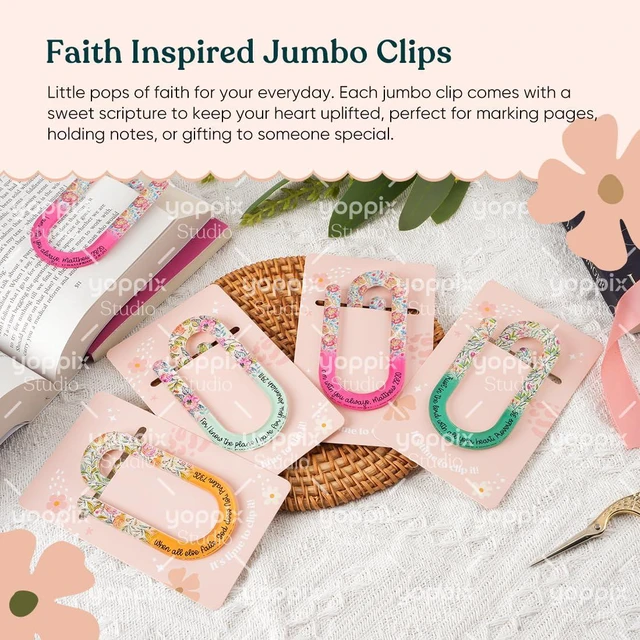 Alt view image 3 of 6 - 20 Set Jumbo Faith Acrylic Paper Clips with 20 Pcs Back Card, Inspirational Scripture Paperclip Design for OThanksgiving, Church Event or Bible Study Gathering Party Gifts