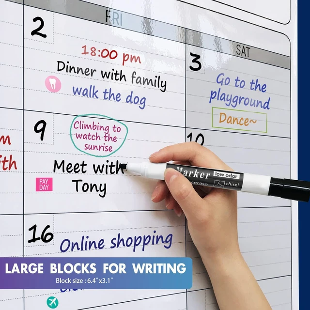 Alt view image 4 of 7 - Large Calendar whiteboard for wall, Dry Erase 3 Month Calendar 46 x 63In Big Quarterly Erasable Three Monthly White Board, Huge 90 Day Multi Months Calendars, Jumbo Laminated Planner For Office