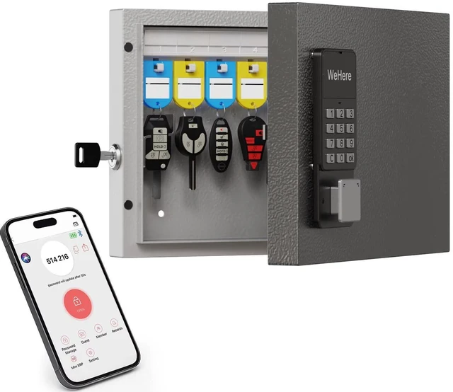 Main image of 16 Key Lock Box Smart Key Organier Cabinet with Keypad & App for Office Wall Mounted Lockbox use App, Custom & One Time Password, WiFi (Need W100 Bridge) Unlock for School, Office, Fleet, Hotel