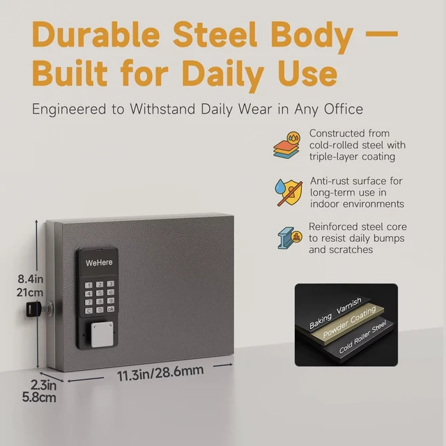 Alt view image 2 of 7 - 16 Key Lock Box Smart Key Organier Cabinet with Keypad & App for Office Wall Mounted Lockbox use App, Custom & One Time Password, WiFi (Need W100 Bridge) Unlock for School, Office, Fleet, Hotel