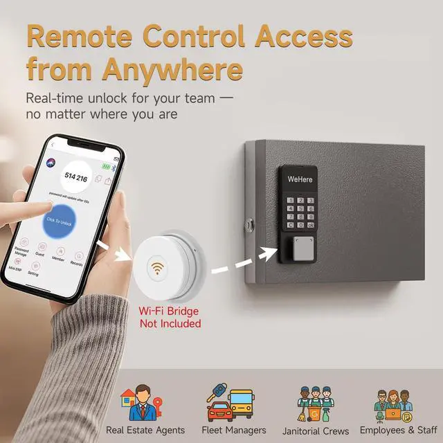 Alt view image 6 of 7 - 16 Key Lock Box Smart Key Organier Cabinet with Keypad & App for Office Wall Mounted Lockbox use App, Custom & One Time Password, WiFi (Need W100 Bridge) Unlock for School, Office, Fleet, Hotel