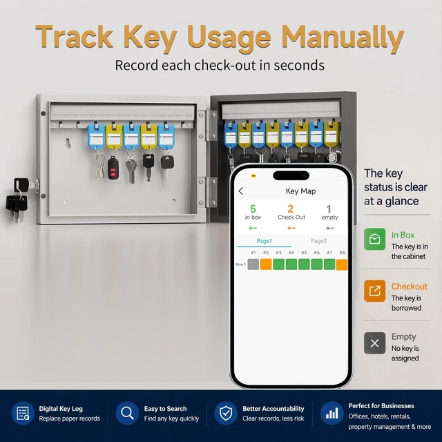 Alt view image 7 of 7 - 16 Key Lock Box Smart Key Organier Cabinet with Keypad & App for Office Wall Mounted Lockbox use App, Custom & One Time Password, WiFi (Need W100 Bridge) Unlock for School, Office, Fleet, Hotel