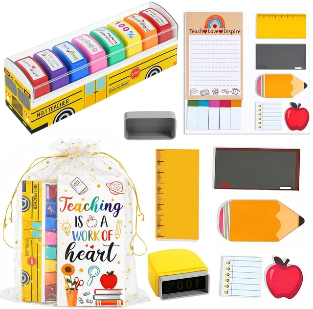 Main image of Teacher Back to School Appreciation Birthday Gifts for Women First Day of School Gifts for Preschool Teacher, Teacher Stamps, Sticky Self-Stick Notes Pads, Classroom Supplies Must Haves