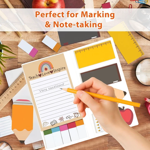 Alt view image 3 of 7 - Teacher Back to School Appreciation Birthday Gifts for Women First Day of School Gifts for Preschool Teacher, Teacher Stamps, Sticky Self-Stick Notes Pads, Classroom Supplies Must Haves