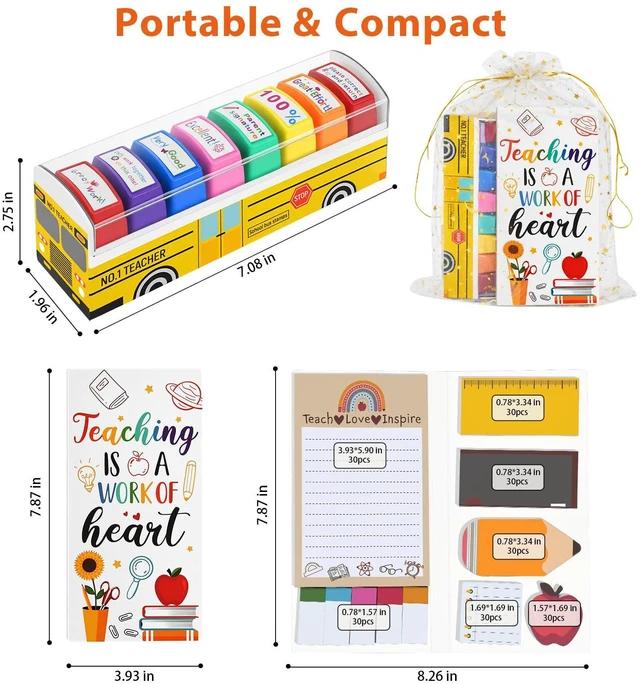 Alt view image 5 of 7 - Teacher Back to School Appreciation Birthday Gifts for Women First Day of School Gifts for Preschool Teacher, Teacher Stamps, Sticky Self-Stick Notes Pads, Classroom Supplies Must Haves