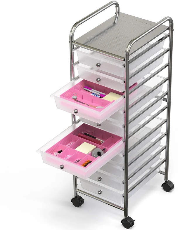 Alt view image 6 of 7 - Drawer Organizer Tray, 9 Adjustable Compartments, Pink For Office, Makeup, and Craft Drawer or Desktop Storage