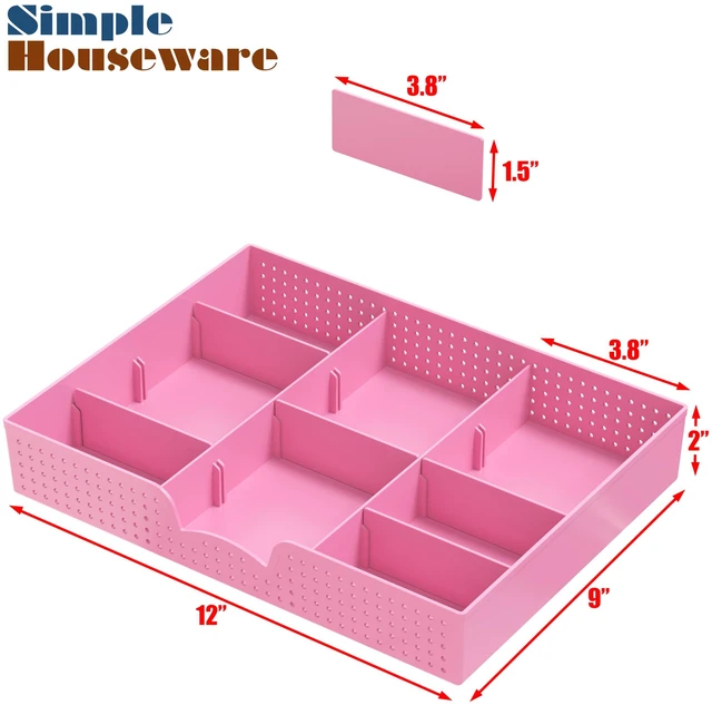 Alt view image 7 of 7 - Drawer Organizer Tray, 9 Adjustable Compartments, Pink For Office, Makeup, and Craft Drawer or Desktop Storage