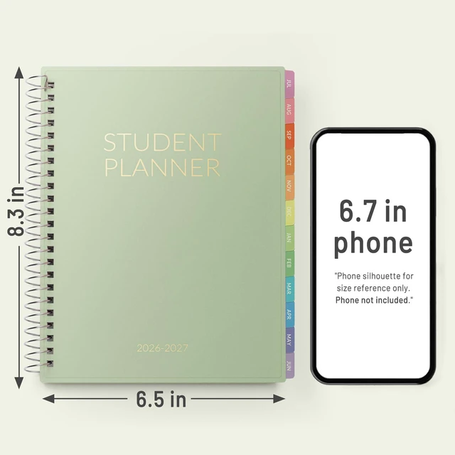Alt view image 5 of 7 - Student Planner 2026-2027, Middle or High School Planner for Academic Year Jul. 2026 - Jun. 2027, 6.5" x 8.3" Lesson Plan Datebook with PVC Waterproof Cover, Bookmark, Planning Stickers, Green