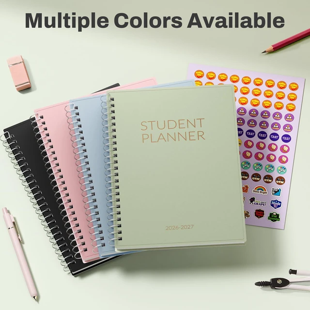 Alt view image 7 of 7 - Student Planner 2026-2027, Middle or High School Planner for Academic Year Jul. 2026 - Jun. 2027, 6.5" x 8.3" Lesson Plan Datebook with PVC Waterproof Cover, Bookmark, Planning Stickers, Green