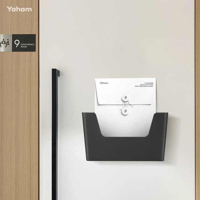 Alt view image 2 of 5 - Adhesive File Holder Plastic Document Folder Door No Drilling Mount Mail Magazine Organizer A4 Filing Envelopes Folder, Office Wall Mount Single Pocket (BLACK, 3 PCS)