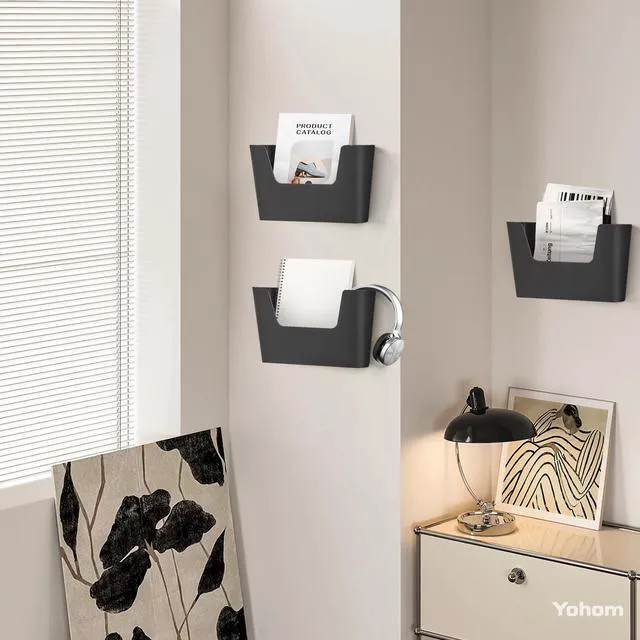 Alt view image 5 of 5 - Adhesive File Holder Plastic Document Folder Door No Drilling Mount Mail Magazine Organizer A4 Filing Envelopes Folder, Office Wall Mount Single Pocket (BLACK, 3 PCS)