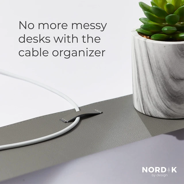 Alt view image 3 of 6 - Leather Desk Mat - Alaskan Gray - Large Leather Desk Pad 35x17 in Premium Vegan Leather Desk Pad with Cable Organizer for Office, Extended Waterproof Mouse Mat, Non-Slip Desk Pad Protector
