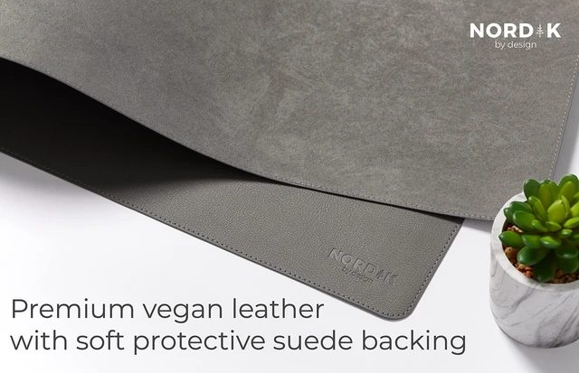 Alt view image 4 of 6 - Leather Desk Mat - Alaskan Gray - Large Leather Desk Pad 35x17 in Premium Vegan Leather Desk Pad with Cable Organizer for Office, Extended Waterproof Mouse Mat, Non-Slip Desk Pad Protector
