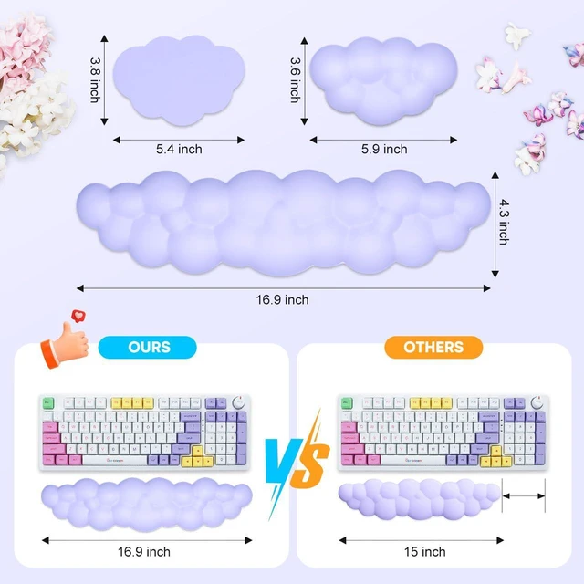 Alt view image 2 of 7 - Upgrade Leather Cloud Wrist Rest for Keyboard and Mouse & Cup Pad Wish Gift-Cute Cloud Shape, Comfortable and dont Irritate to Skin, Non-Slip PU Base,Soft Memory Foam filled for Pain Relief