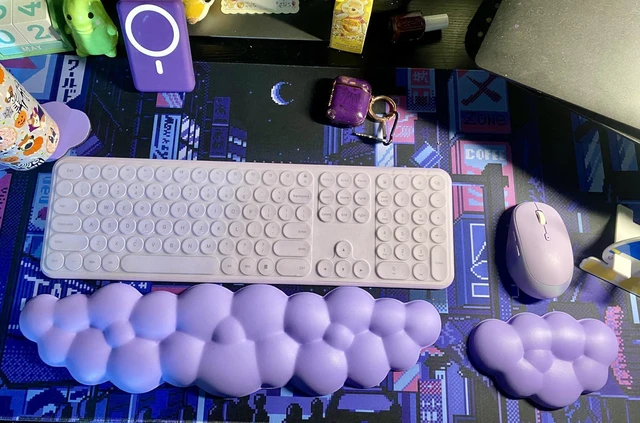 Alt view image 3 of 7 - Upgrade Leather Cloud Wrist Rest for Keyboard and Mouse & Cup Pad Wish Gift-Cute Cloud Shape, Comfortable and dont Irritate to Skin, Non-Slip PU Base,Soft Memory Foam filled for Pain Relief