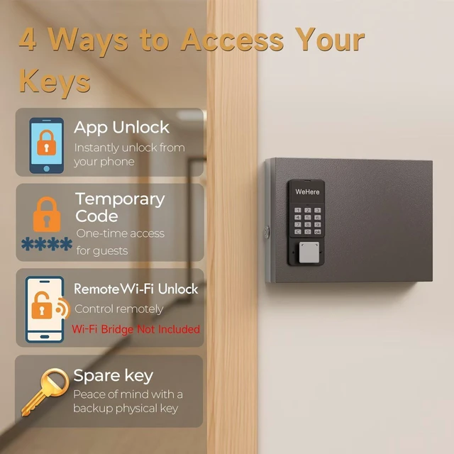 Alt view image 3 of 7 - 16 Key Lock Box Smart Key Organier Cabinet with Keypad & App for Office Wall Mounted Lockbox use App, Custom & One Time Password, WiFi (Need W100 Bridge) Unlock for School, Office, Fleet, Hotel