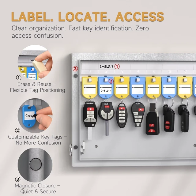 Alt view image 4 of 7 - 16 Key Lock Box Smart Key Organier Cabinet with Keypad & App for Office Wall Mounted Lockbox use App, Custom & One Time Password, WiFi (Need W100 Bridge) Unlock for School, Office, Fleet, Hotel