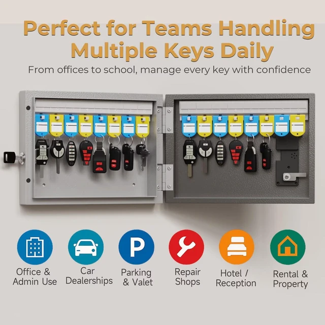 Alt view image 5 of 7 - 16 Key Lock Box Smart Key Organier Cabinet with Keypad & App for Office Wall Mounted Lockbox use App, Custom & One Time Password, WiFi (Need W100 Bridge) Unlock for School, Office, Fleet, Hotel