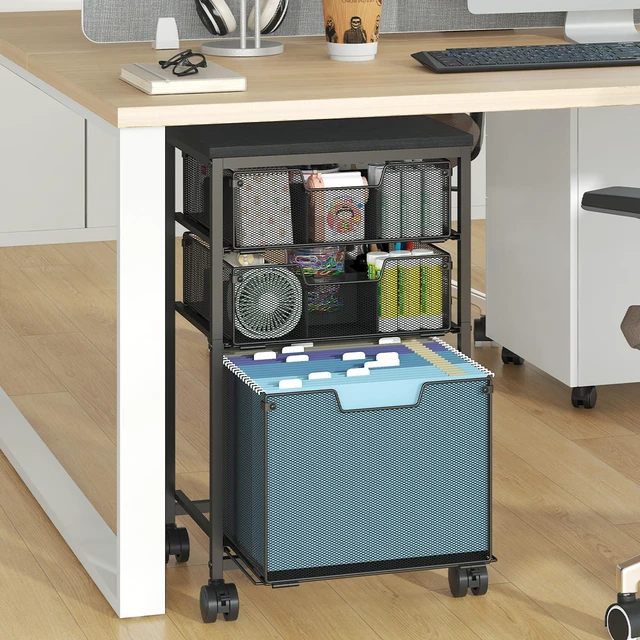 Main image of Rolling File Cart with 3 Drawers, File Cabinet with DIY Divider, Hanging Folder Holder Organizer with Wheels, Under Desk Storage Utility Cart, Printer Stand for Home Office, Black