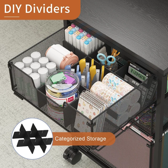 Alt view image 3 of 7 - Rolling File Cart with 3 Drawers, File Cabinet with DIY Divider, Hanging Folder Holder Organizer with Wheels, Under Desk Storage Utility Cart, Printer Stand for Home Office, Black